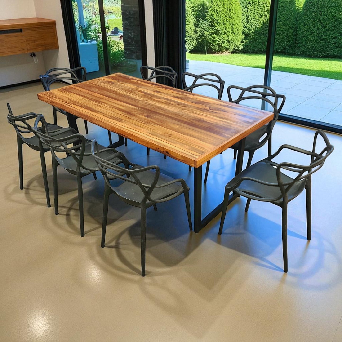 Mesa de Jantar Essência Madeira Maciça Teca + 8 Cadeiras Allegra