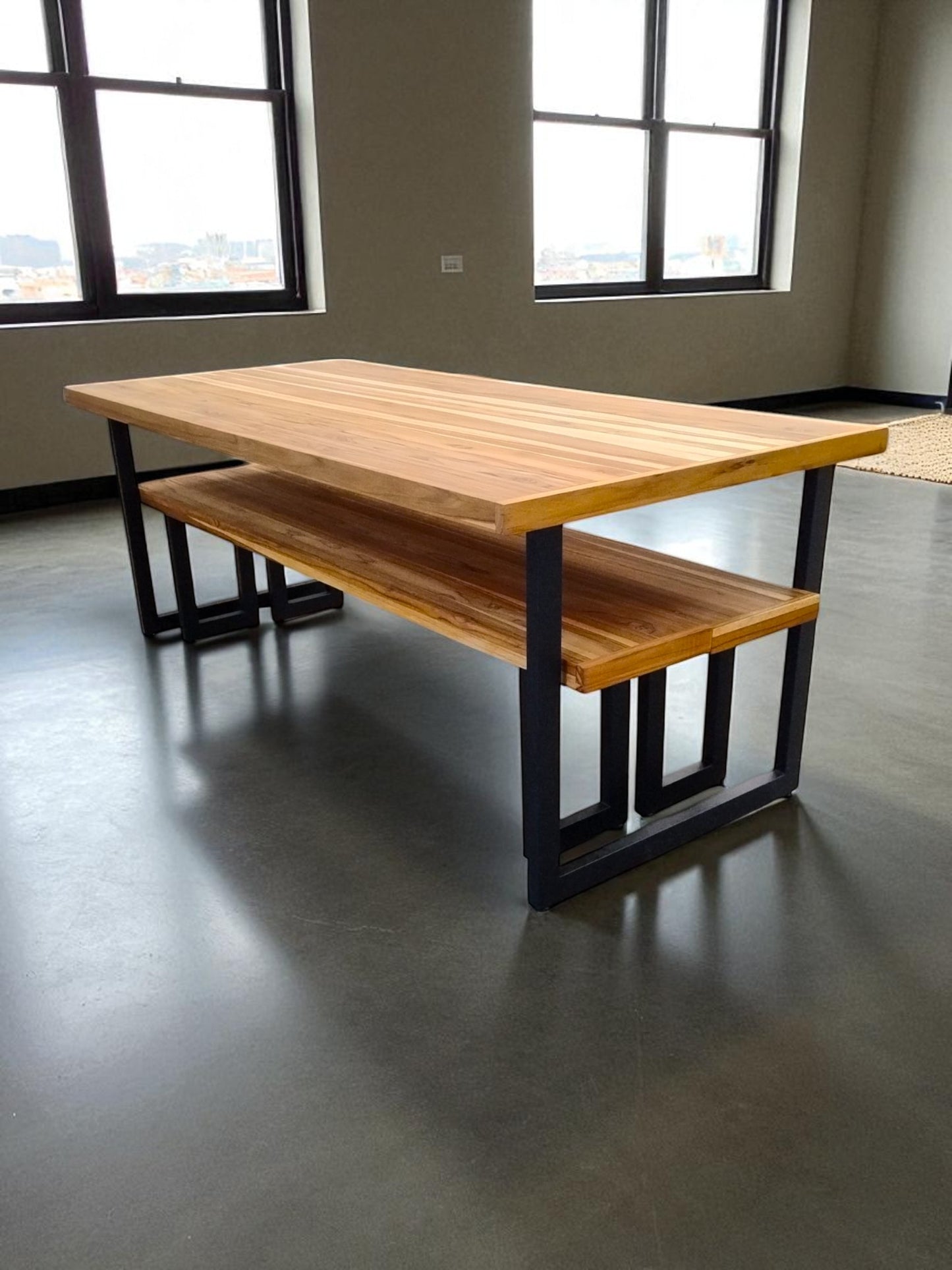 Mesa de Jantar Essência Madeira Maciça Teca 1,6m + 1 Banco 1,6m