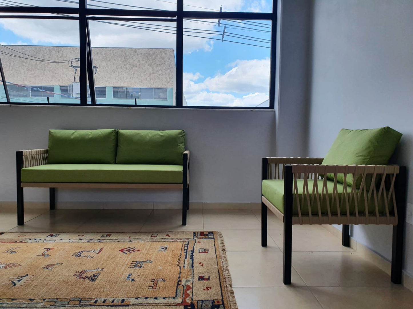Conjunto Sofá Corda Malha Náutica Alumínio