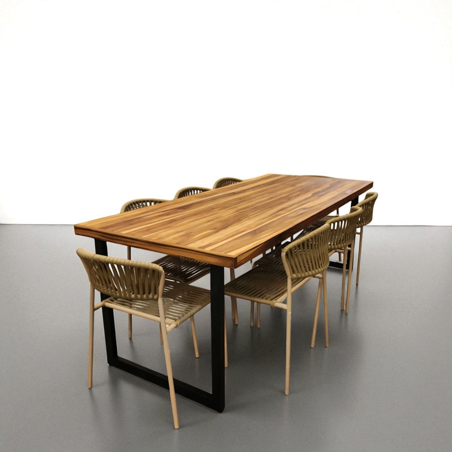 Mesa de Jantar Essência Madeira Maciça Teca + 8 Cadeiras Essência Cores