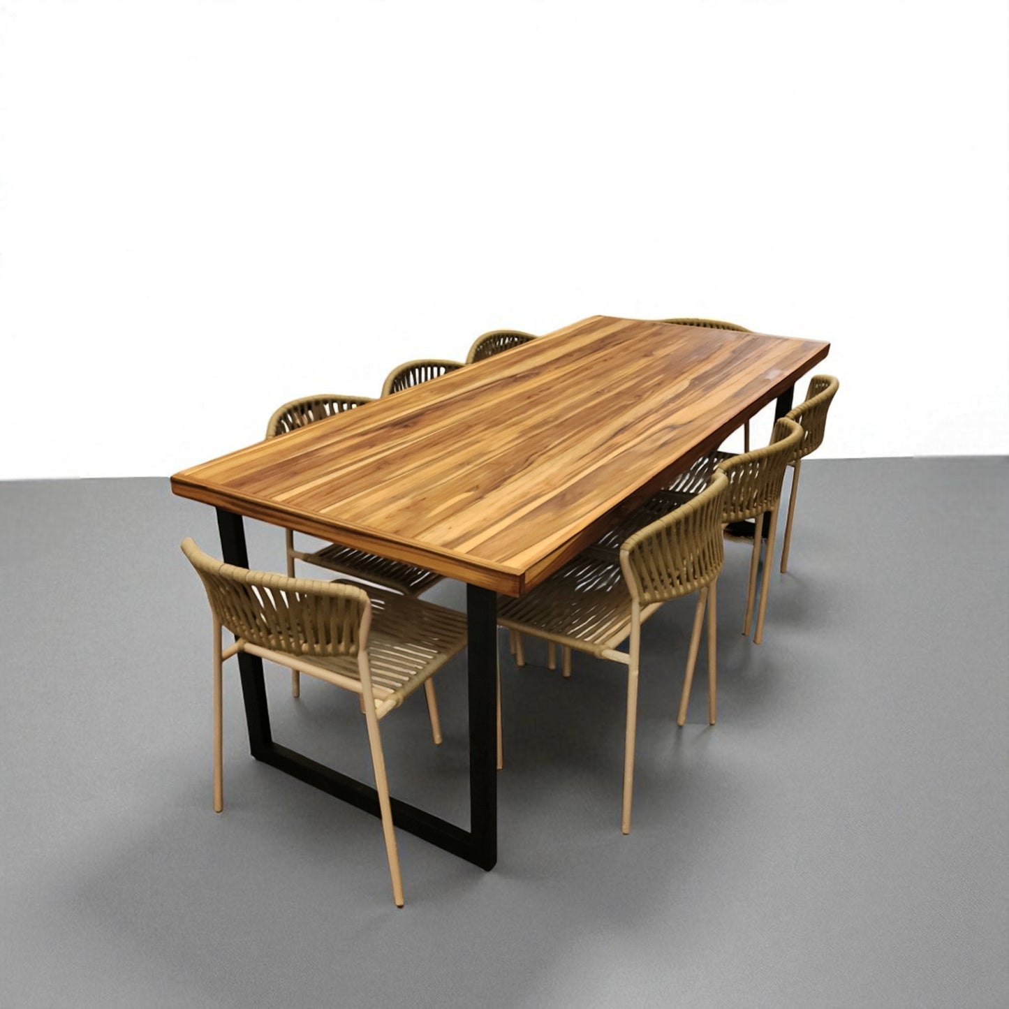 Mesa de Jantar Essência Madeira Maciça Teca + 8 Cadeiras Essência Cores