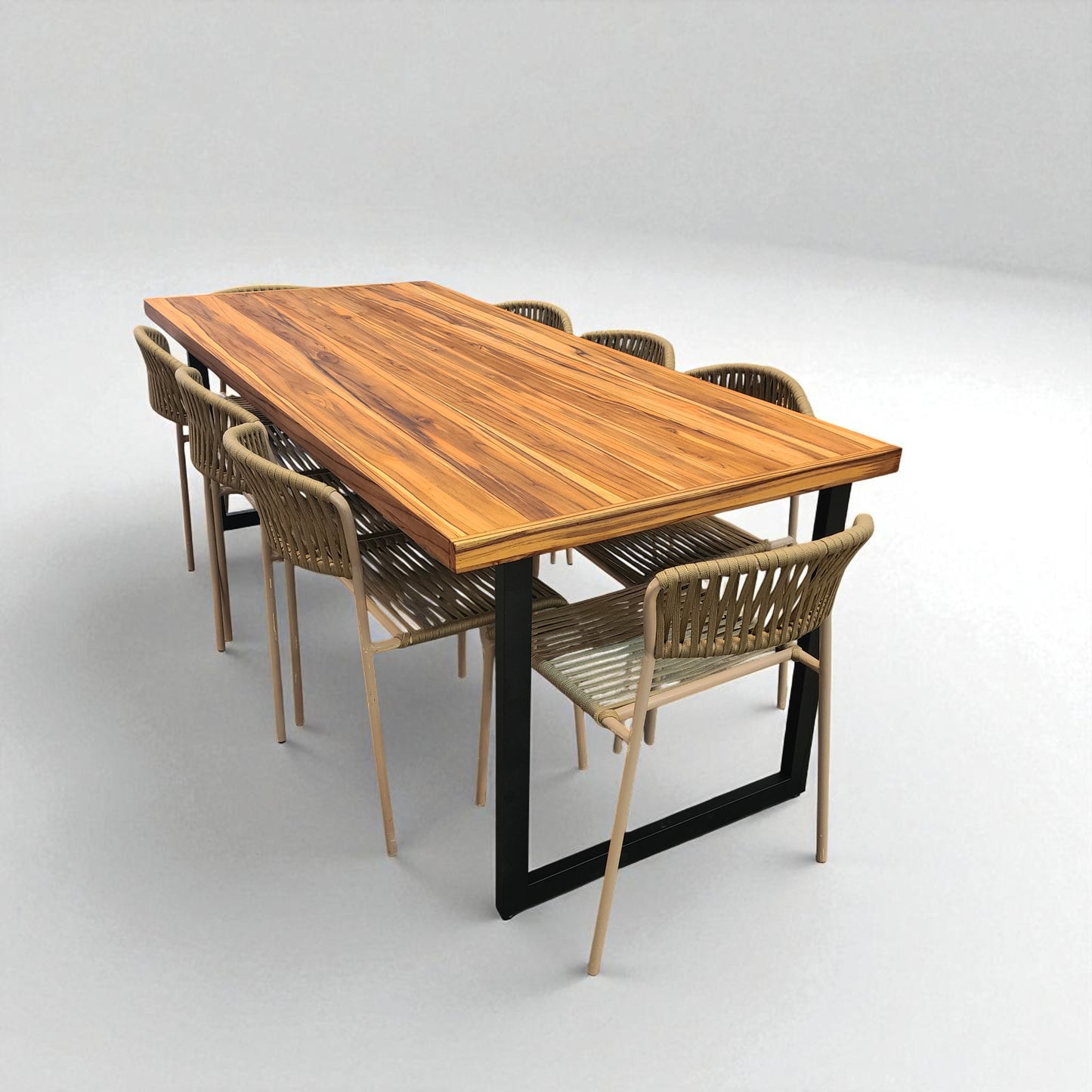 Mesa de Jantar Essência Madeira Maciça Teca + 8 Cadeiras Essência Cores