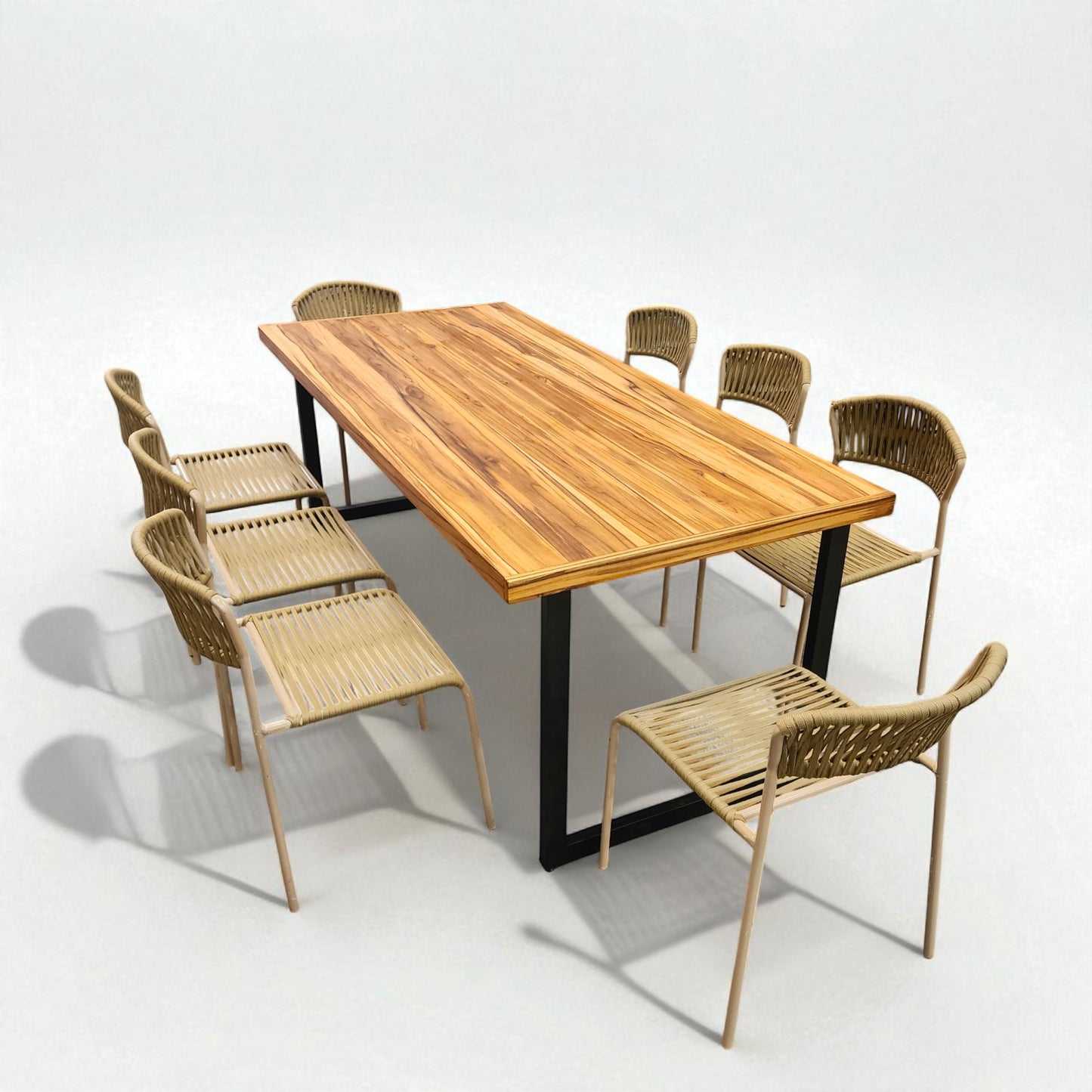 Mesa de Jantar Essência Madeira Maciça Teca + 8 Cadeiras Essência Cores