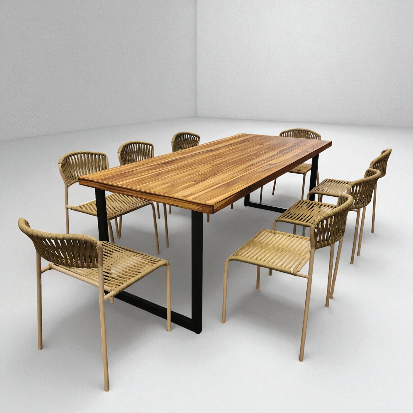 Mesa de Jantar Essência Madeira Maciça Teca + 8 Cadeiras Essência Cores