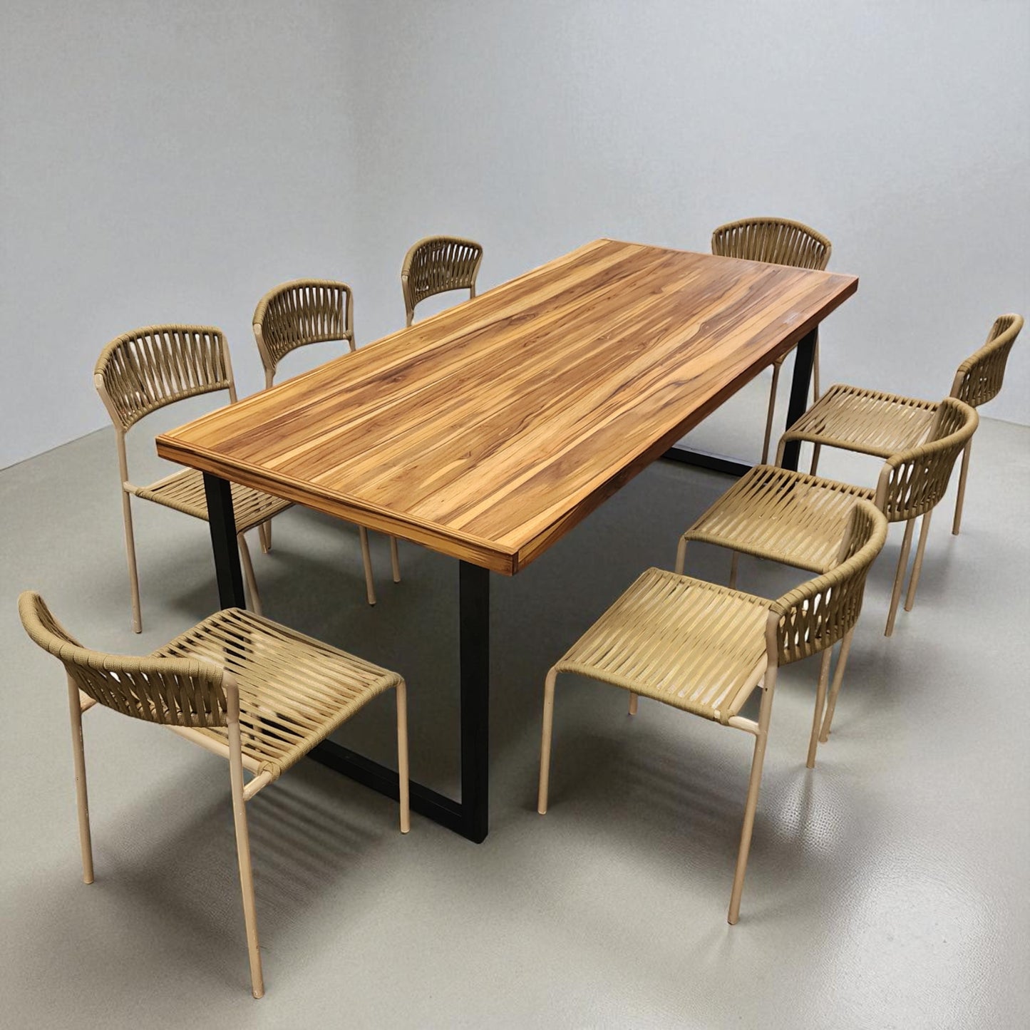 Mesa de Jantar Essência Madeira Maciça Teca + 8 Cadeiras Essência Cores