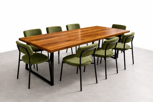 Mesa de Jantar Essência Madeira Maciça Teca 200x90 + 8 Cadeiras Veneto