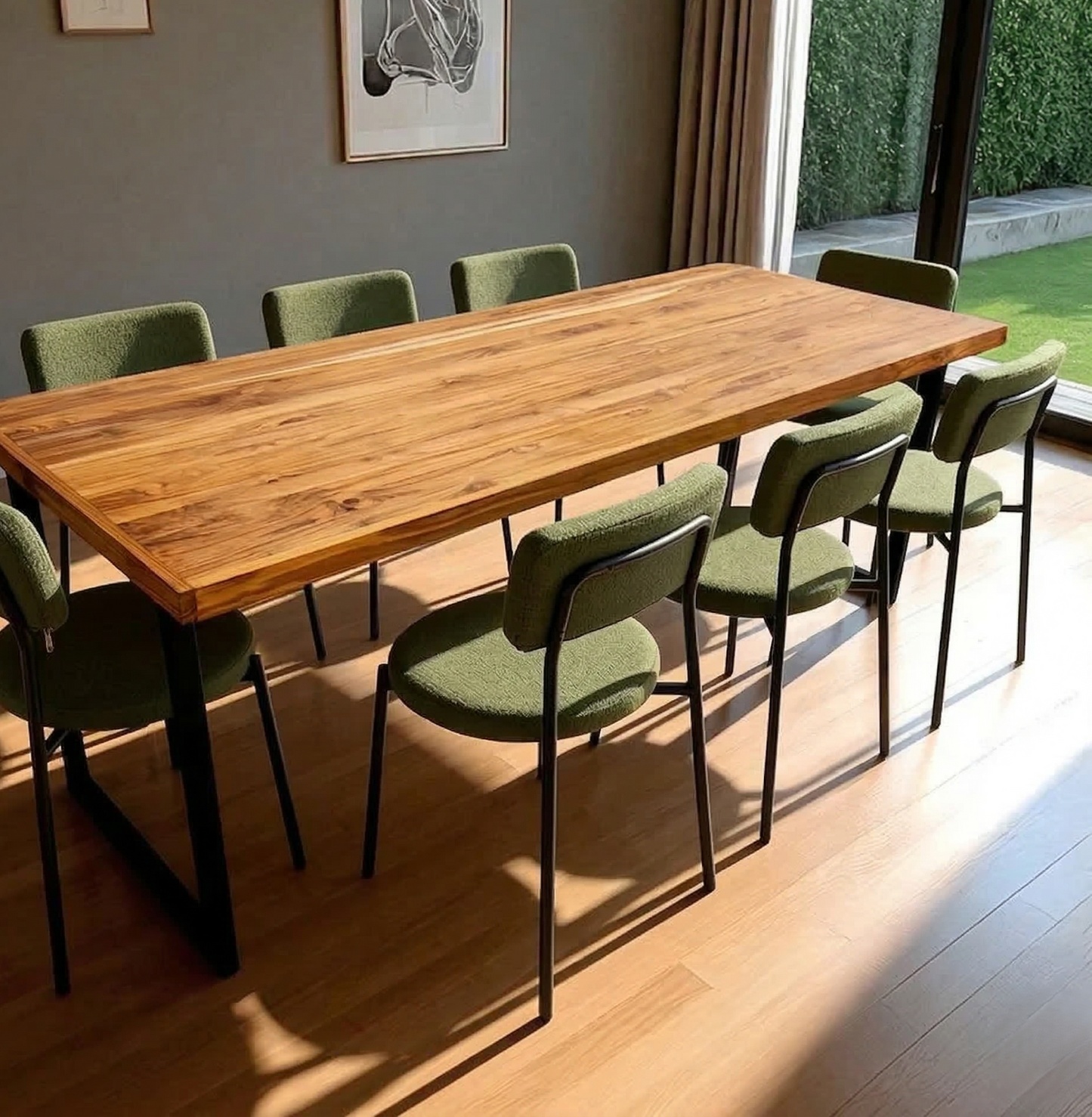 Mesa de Jantar Essência Madeira Maciça Teca 200x90 + 8 Cadeiras Veneto