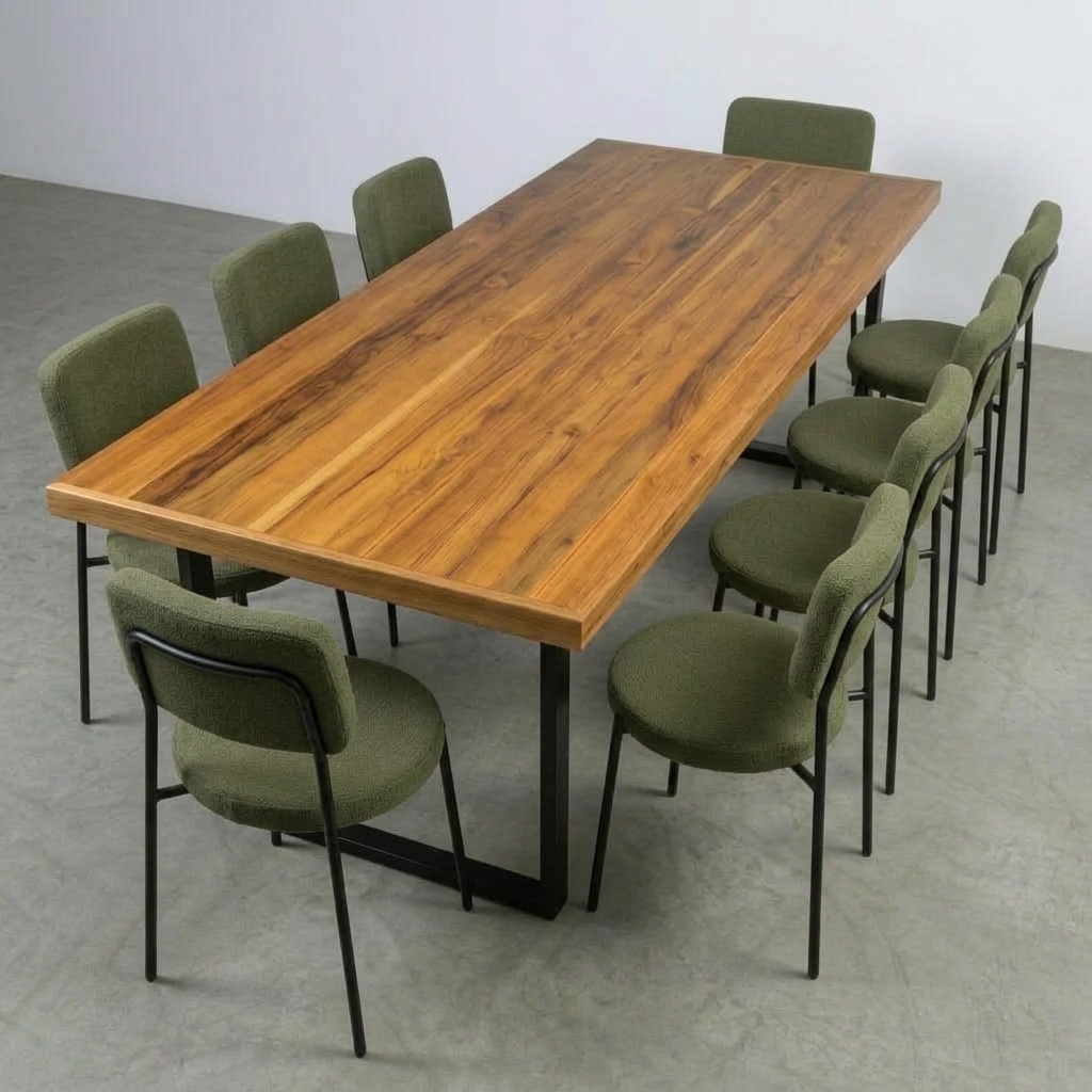 Mesa de Jantar Essência Madeira Maciça Teca 200x90 + 8 Cadeiras Veneto