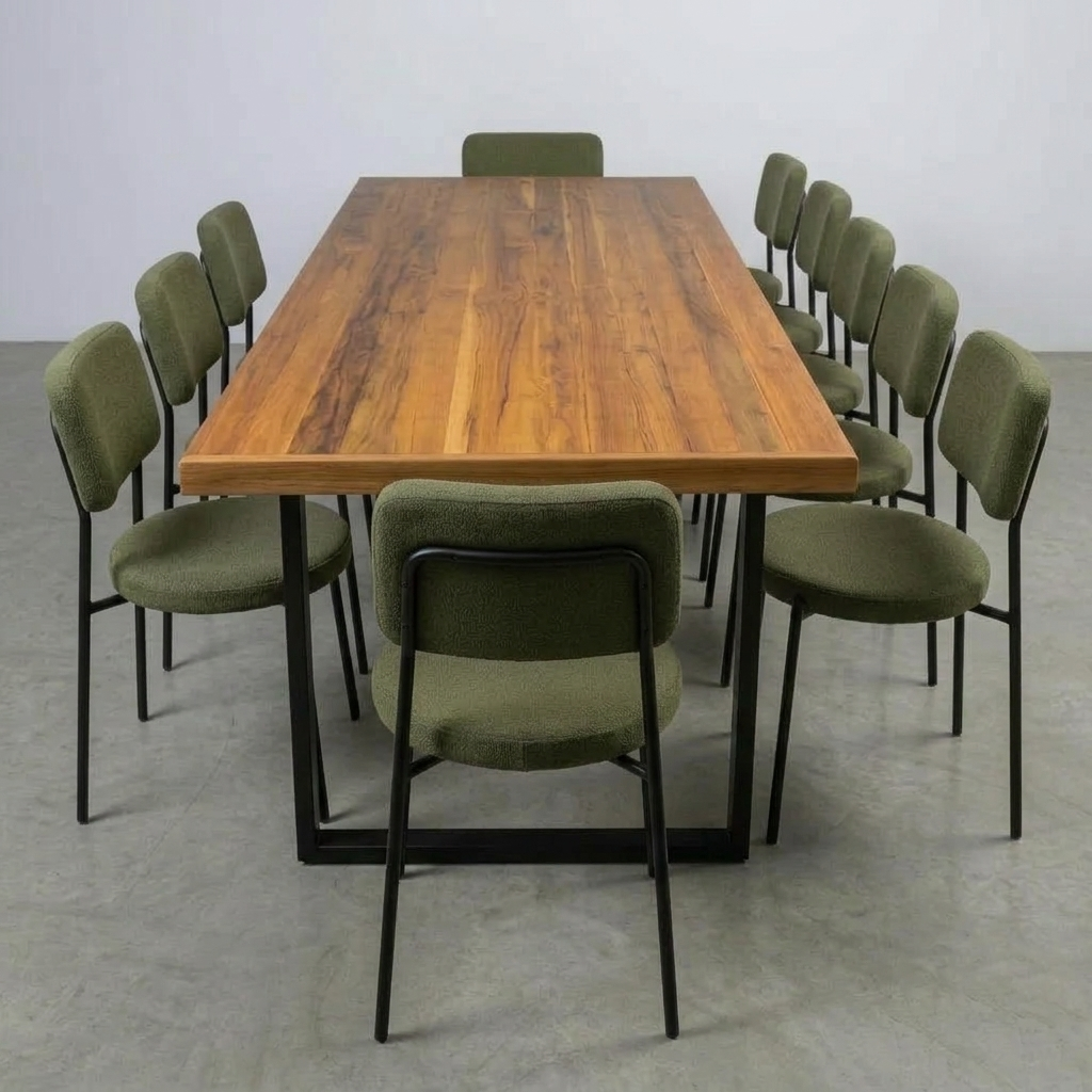 Mesa de Jantar Essência Madeira Maciça Teca 200x90 + 8 Cadeiras Veneto