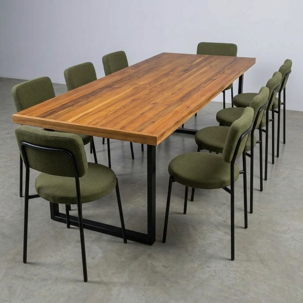 Mesa de Jantar Essência Madeira Maciça Teca 200x90 + 8 Cadeiras Veneto