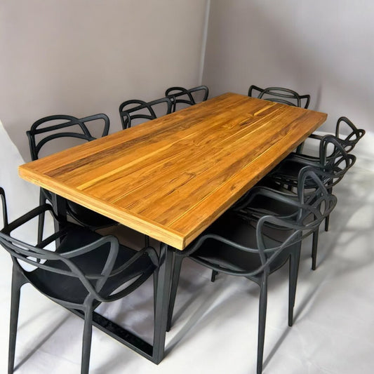 Mesa de Jantar Teca Madeira Maciça + 8 Cadeiras Allegra
