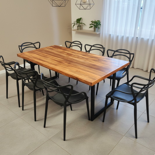 Mesa de Jantar Essência Madeira Maciça Teca + 8 Cadeiras Allegra