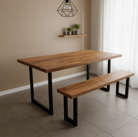 Mesa de Jantar Essência Madeira Maciça Teca 1,6m + 1 Banco 1,6m